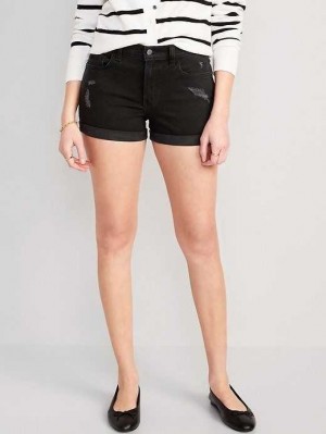 Old Navy Black-Wash Ripped Boyfriend Jean Shorts Black | OKH927613