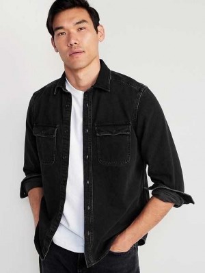 Old Navy Black Jean Utility Workwear Shirt Black | LIN673914