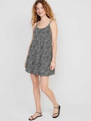 Old Navy Braided-Strap Tiered Mini Swing Dress Black | GQI492836