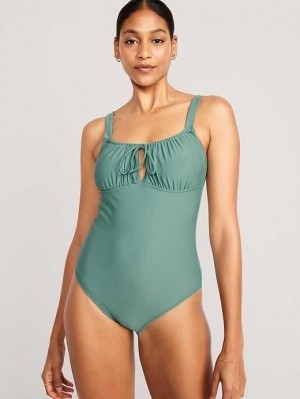 Old Navy Cinched-Tie One-Piece Swimsuit Green | XMV235967