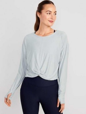 Old Navy Cloud 94 Soft Long-Sleeve Twist-Front Cropped Top Cloud Cover | DCP610583