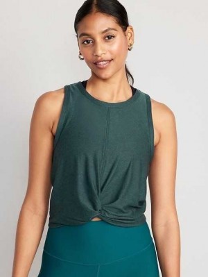 Old Navy Cloud 94 Soft Twist-Front Cropped Top Deep Green | YVF735069