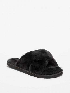 Old Navy Cozy Faux Fur Slide Slippers Blackjack | LMB485390