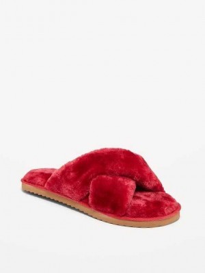 Old Navy Cozy Faux Fur Slide Slippers Red | ZKJ538042