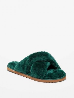 Old Navy Cozy Faux Fur Slide Slippers Turquoise | ONP954736