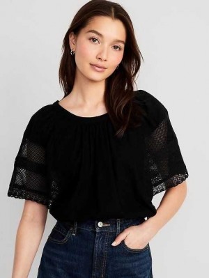 Old Navy Crochet Flutter-Sleeve Swing Top Black | ERW058916