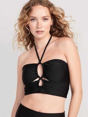 Old Navy Cropped Cutout Halter Longline Bikini Swim Top Black | YVF209536