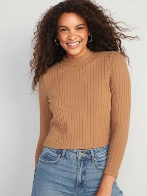 Old Navy Cropped Rib-Knit Mock-Neck Sweater Acacia | FDQ204971