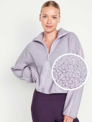 Old Navy Cropped Sherpa 1/4-Zip Pullover Lavender | PWD702548