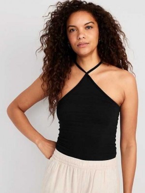 Old Navy Cropped Smocked Crossover Halter Cami Top Black | ADR387104