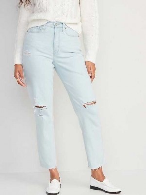 Old Navy Curvy Extra High-Waisted Button-Fly Sky-Hi Straight Ripped Cut-Off Jeans Fern | SKW136582