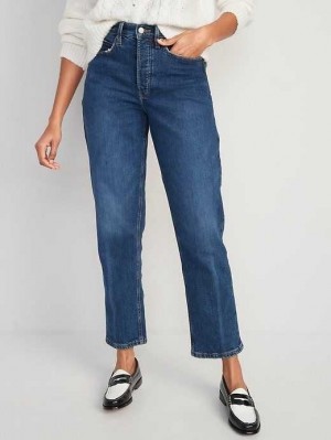 Old Navy Curvy Extra High-Waisted Button-Fly Sky-Hi Straight Jeans Trish | YVX197345