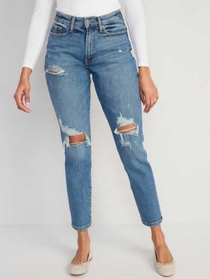 Old Navy Curvy High-Waisted OG Straight Ripped Jeans Dahlia | SHY734901