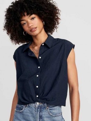 Old Navy Dolman-Sleeve Twist-Front Cropped Shirt Navy | GKE164975