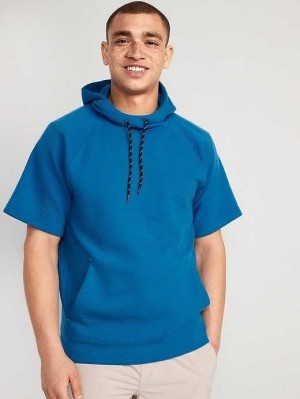 Old Navy Dynamic Fleece Textured Rib-Knit Short-Sleeve Pullover Hoodie Open Water | ZJE147365