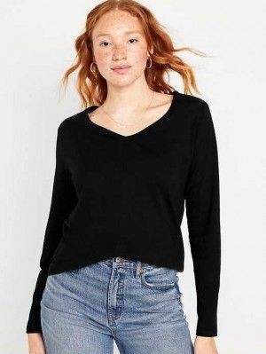 Old Navy EveryWear Long-Sleeve V-Neck T-Shirt Black | NHS250638