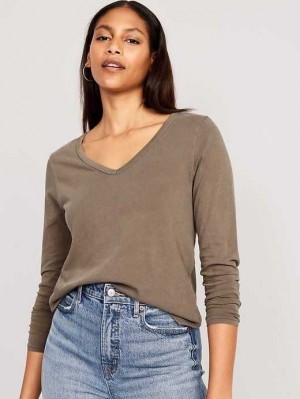 Old Navy EveryWear Long-Sleeve V-Neck T-Shirt Espresso | MPE169378