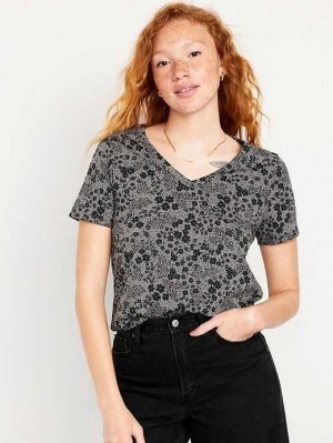 Old Navy EveryWear V-Neck Printed T-Shirt Black | SEZ783029