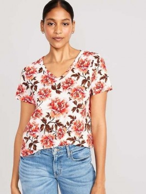 Old Navy EveryWear V-Neck Printed T-Shirt Cream | OYS936278