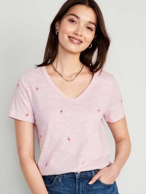 Old Navy EveryWear V-Neck Printed T-Shirt Flamingo | YEH419357