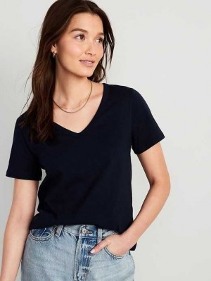 Old Navy EveryWear V-Neck Slub-Knit T-Shirt Navy | DXN308941