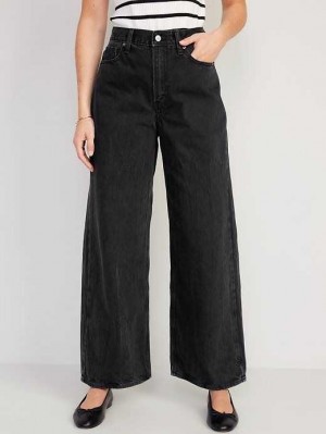 Old Navy Extra High-Waisted Baggy Wide-Leg Non-Stretch Jeans Black | RVF482976