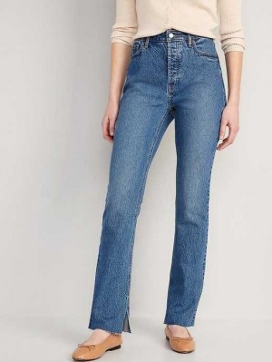 Old Navy Extra High-Waisted Button-Fly Kicker Boot-Cut Side-Slit Jeans Wash | AMT490863