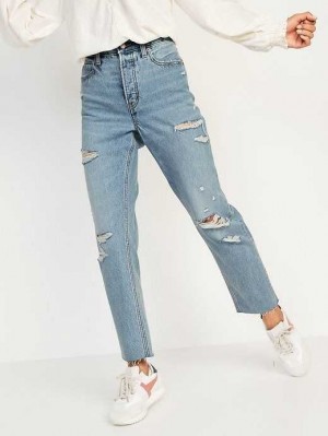 Old Navy Extra High-Waisted Button-Fly Sky-Hi Straight Ripped Non-Stretch Jeans Noemi | CGI384916