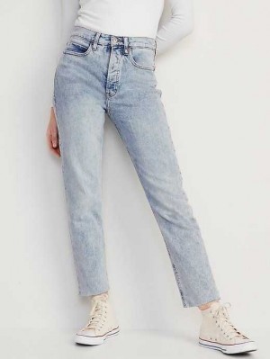 Old Navy Extra High-Waisted Button-Fly Sky-Hi Straight Raw-Hem Jeans Nicky | CDF840713