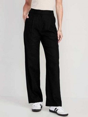 Old Navy Extra High-Waisted Pleated Taylor Wide-Leg Linen-Blend Trouser Pants Black | EZD810576