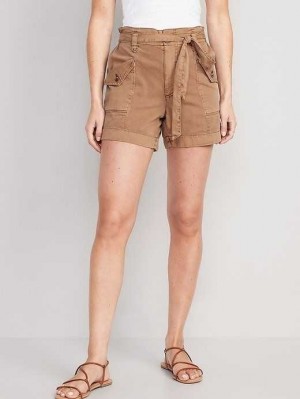 Old Navy Extra High-Waisted Tie-Front Cargo Workwear Shorts Falconry | IAP613098