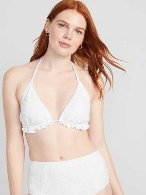 Old Navy Eyelet-Embroidered Triangle Halter Bikini Swim Top White | OAE379256