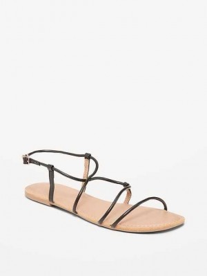 Old Navy Faux-Leather Asymmetric Strappy Sandals Black | CTG650429