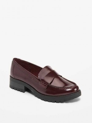 Old Navy Faux-Leather Chunky-Heel Loafer Shoes Burgundy | CMJ612375