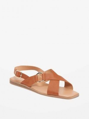 Old Navy Faux-Leather Cross-Strap Buckled Sandals Brown | VCS047593