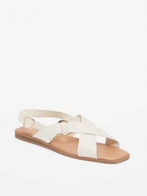 Old Navy Faux-Leather Cross-Strap Buckled Sandals Beige | ODR358921