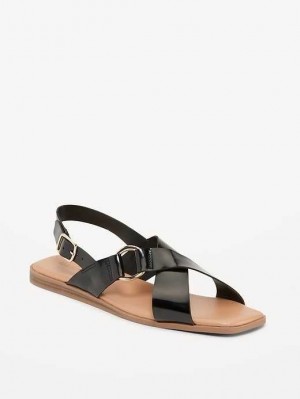 Old Navy Faux-Leather Cross-Strap Buckled Sandals Black | BGL391524