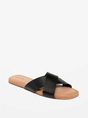 Old Navy Faux-Leather Cross-Strap Sandals Black | FCZ534906