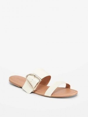 Old Navy Faux-Leather Double-Strap Metal-Hardware Sandals Beige | OJT243678