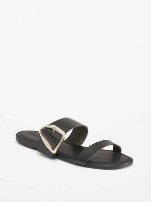 Old Navy Faux-Leather Double-Strap Metal-Hardware Sandals Black | JQV940678