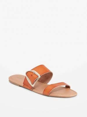 Old Navy Faux-Leather Double-Strap Metal-Hardware Sandals Brown | JKH172309