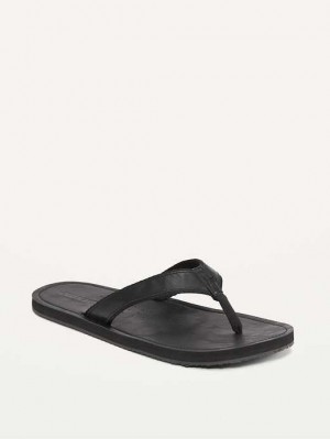 Old Navy Faux-Leather Flip-Flop Sandals Black | IHU369781