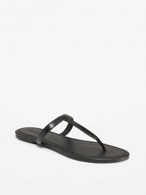 Old Navy Faux-Leather T-Strap Sandals Black | SMV298761