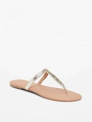 Old Navy Faux-Leather T-Strap Sandals Golden Hour | FIA936724