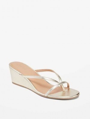 Old Navy Faux-Leather Wedge Thong Sandals Gold | NXO091528