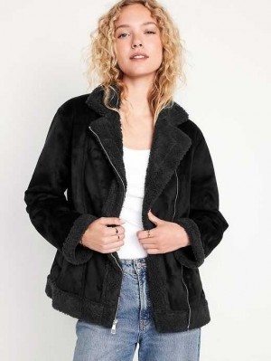 Old Navy Faux-Suede Sherpa-Lined Moto Jacket Obsidian | INU326809