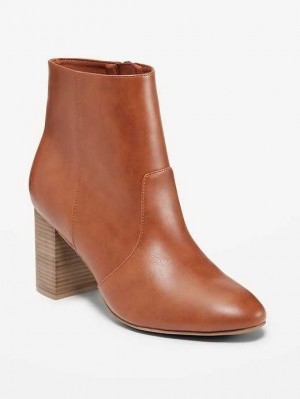 Old Navy Faux Leather Block Heel Ankle Boots Brown | GSE632178