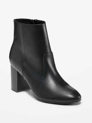 Old Navy Faux Leather Block Heel Ankle Boots Blackjack | YAB069275