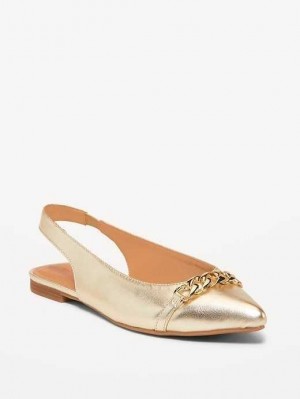 Old Navy Faux Leather Slingback Chain Ballet Flat Gold | LVG108769