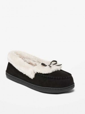 Old Navy Faux Suede Mocassin Slippers Black | UZO865907